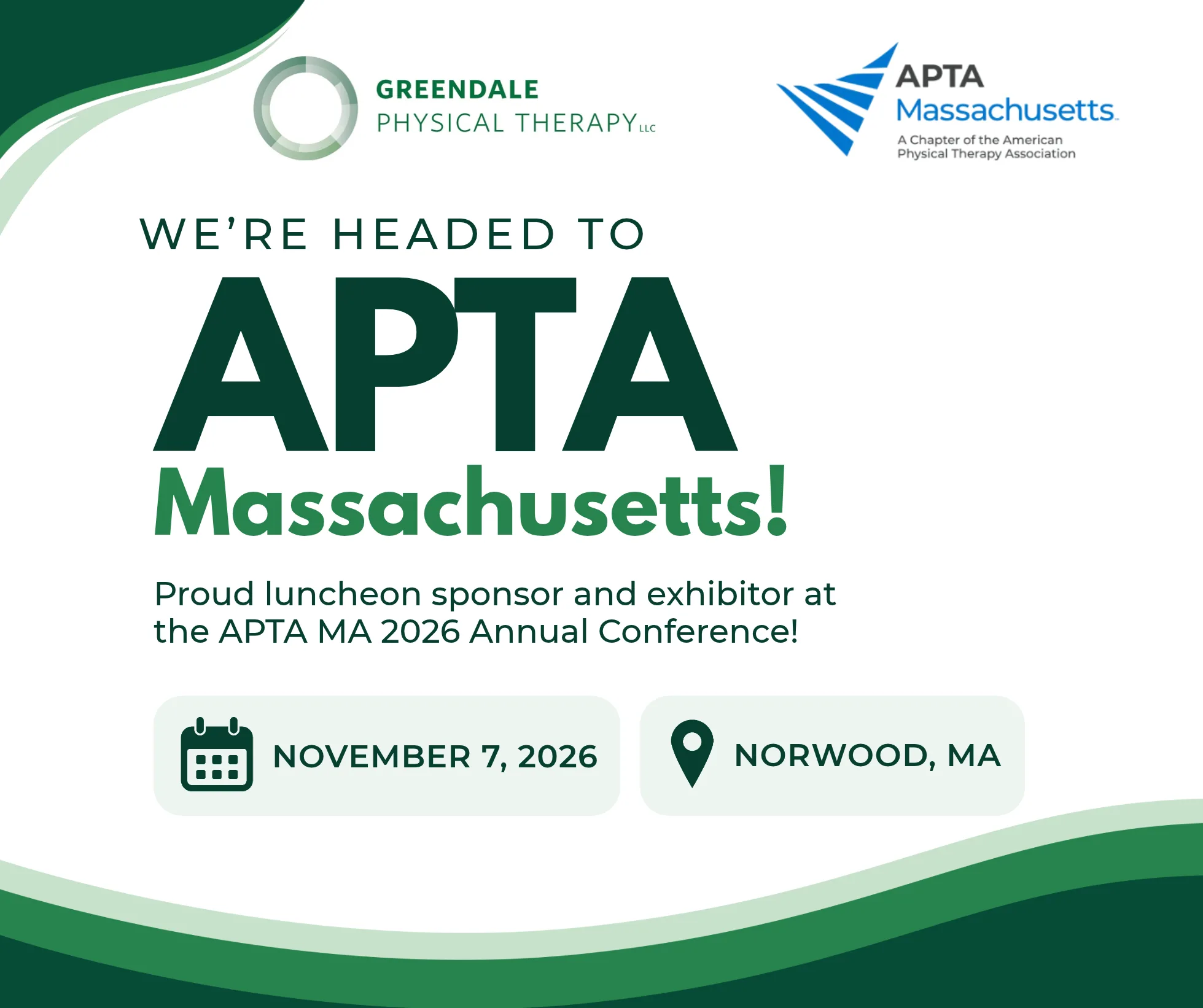 Copy of Greendale _ APTA MA 2026 Announcement (1959 x 1642 px) Greendale Physical Therapy opens new Vestibular and Neurological Center